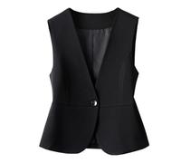 Blazer Donna Elegante,Gilet Da Donna con Scollo A V, Vintage, Corto, con Bottoni, Da Completo, Peplo, Elegante, con Un Bottone, Casual, Leggero, Elegante, Senza Maniche, Blazer, Giacca Nera Xl