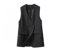 Blazer Donna Elegante,Gilet Lungo Da Donna con Scollo A V, Senza Maniche, Blazer Casual, Cardigan Aperto Sul Davanti, Doppiopetto, Gilet Da Ufficio, Giacche Da Lavoro con Tasche, Capispalla Nero Xl