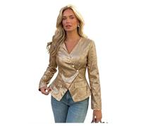 Blazer Donna Oro Metallico Collo a V Slim Fit Manica Lunga Vintage Retro | Blazer leggero oro metallico collo a V perfetto come giacca casual, cappotto leggero, e cappotto autunnale per uso quotidiano