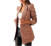 Blazer Doppiopetto Elegante da Donna con Revers E Stampa A Quadri Giacca Casual Comoda E alla Moda Stile retrò da Ufficio A Maniche Lunghe (Marrone,L)
