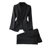 Blazer e pantaloni da donna, giacca formale, pantaloni, abbigliamento da lavoro, set da 2 pezzi, Set da 2 pezzi, colore nero., L