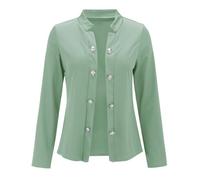Blazer, elegante blazer da donna, tinta unita, per le mezze stagioni, leggera, sottile, per l'autunno, con tasche, doppiopetto aperto, per il tempo libero, Verde menta, S