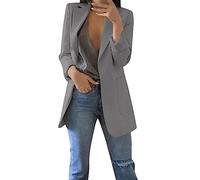 Blazer, elegante da donna, a maniche lunghe, tinta unita, con tasca a risvolto, per lavoro, ufficio, per il tempo libero, per il lavoro, per le mezze stagioni, per il lavoro, grigio scuro2., M