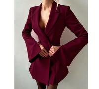 Blazer elegante da donna con maniche a campana, doppiopetto, polsini e orlo con spacco, adatto per abbigliamento casual da ufficio, abbigliamento da ufficio quotidiano, abito sexy per appuntamenti, va
