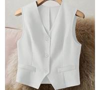 Blazer elegante da donna senza maniche con scollo a V, giacca con bottoni frontali alla moda, adatta per tutte le stagioni 0XL,1XL,2XL,3XLTessuto intrecciato