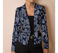 Blazer elegante e raffinato con stampa floreale blu navy, adatto per uso quotidiano, lavoro, uscite, ufficio, viaggi vintage, autunno/inverno, uscite eleganti SHEIN X Shutterstock SHEIN X potenzia la 