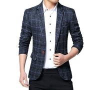 Blazer elegante in cotone con un bottone, da uomo, slim fit, a quadretti | Giacca da uomo, taglie grandi, casual, con tasche, alla moda, per il tempo libero
