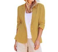 Blazer estivo da donna in cotone e lino, leggero, tinta unita, con maniche e tasche elasticizzate, elegante temperamento, maniche a 3/4, blazer con un bottone, slim fit, business casual blazer,