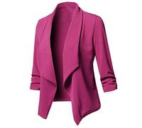 Blazer, giacca corta da donna, elegante, con colletto rovesciato, colore solido, da donna, per ufficio, slim fit, cardigan, grandi dimensioni, open front, per le mezze stagioni, Rosa acceso., L