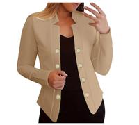 Blazer - Giacca da donna, casual, a maniche lunghe, scollo a V, cardigan, Cachi 4, S