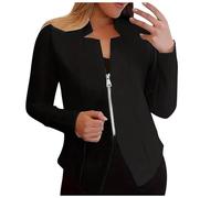 Blazer - Giacca da donna, casual, a maniche lunghe, scollo a V, cardigan, nero 2, 4XL
