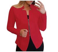 Blazer - Giacca da donna, casual, a maniche lunghe, scollo a V, cardigan, Rosso 2, 5XL