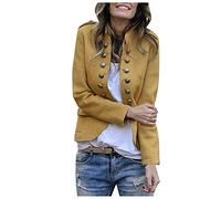 Blazer, giacca da donna elegante, a maniche lunghe, con bottoni, blazer militare, corto, slim fit, blazer da donna, colletto alto, business, ufficio, giacche sportive, blazer corto, giallo., XL