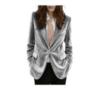 Blazer giacca da donna in velluto a un bottone, blazer caldo per inverno, autunno, primavera, lavoro, ufficio, Argento, XXL