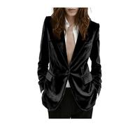 Blazer giacca da donna in velluto a un bottone, blazer caldo per inverno, autunno, primavera, lavoro, ufficio, Nero , XL