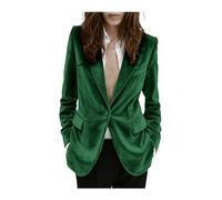 Blazer giacca da donna in velluto con un bottone, blazer caldo per inverno autunno primavera lavoro ufficio, Verde, XL