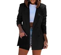 Blazer, giacca estiva da donna, elegante, corta, leggera, lunga, a maniche lunghe, Silm Fit, giacca da donna, per primavera, estate, mezza stagione, con doppio petto, Nero , S