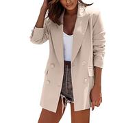 Blazer, giacca estiva da donna, elegante, corta, leggera, lunga, a maniche lunghe, Silm Fit, giacca da donna, per primavera, estate, mezza stagione, con doppio petto, beige., L