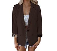 Blazer - Giacca estiva da donna, estiva, taglia grande, aperta alla parte anteriore, elegante, per feste, serate, formali, business, tute, leggera, tinta unita, stile retrò, marrone, S