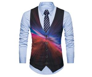 Blazer Gilet Uomo 3D Stampa V-Collo Basic Gilet Senza Maniche Slim Fit Tracht Gilet Per Uomo Primavera Autunno Taglio Sottile Casual Gilet Uomo