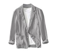 Blazer in Lino da Uomo, Giacca da Ufficio Business con Collo Ribaltabile, Colore Solido, Stile Casual Sportivo, con Tasche Doppie, Grigio, L