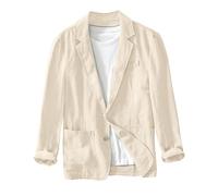 Blazer in Lino da Uomo, Giacca da Ufficio Business con Collo Ribaltabile, Colore Solido, Stile Casual Sportivo, con Tasche Doppie, Beige, 3XL
