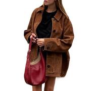 Blazer in Pelle Scamosciata alla Moda da Donna, Revers e Capispalla Oversize, Giacche da Abito Retro in Pelle