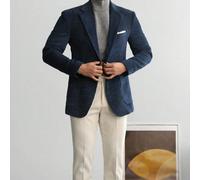 Blazer in velluto a coste blu navy stile Old Money da uomo, per affari formali/serata Questo collegamento vende solo blazerL,M,S,XLColore unicoTessuto intrecciato