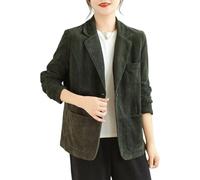 Blazer in Velluto a Coste da Donna Classico Con Un Bottone alla Moda Retrò - Giacca da Ufficio Elegante e Leggera (Verde, L)