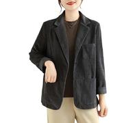 Blazer in Velluto a Coste da Donna Giacca Blazer Classica con Un Bottone alla Moda retrò Giacca Blazer da Ufficio Elegante e Leggera (Grigio,XL)