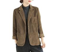 Blazer in Velluto a Coste da Donna - Giacca Classica Con Un Bottone alla Moda Retrò, Elegante e Leggera per Ufficio (Marrone, XXL)