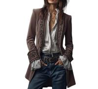 Blazer in velluto da donna, vintage ricamato, cappotto lungo vittoriano tinta unita, top gotico rinascimentale, rosa chiaro, S