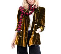Blazer in velluto dorato blazer da donna elegante blazer doppiopetto negozio ufficio blazer con tasca laterale e bottoni manica lunga risvolto blazer tinta unita giacca bolero festiva, giallo., L