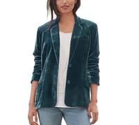 blazer in velluto dorato blazer da donna elegante giacca da lavoro | semplice business ufficio blazer con tasca laterale e bottoni | maniche lunghe bavero blazer | colore solido, Ag., M