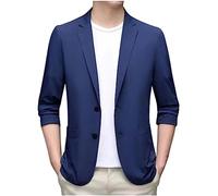 Blazer leggero da uomo nel Regno Unito, tessuto di seta ghiacciata da uomo, cappotto sportivo, giacca slim fit, anti-rughe, giacca ultra sottile, adatta per feste, appuntamenti e balli, Marina