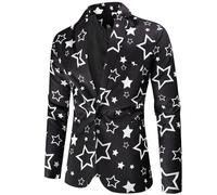 Blazer Nero con Stampa Stelle Bianche da Uomo, Blazer da Palcoscenico da Uomo Casual Taglie Forti Vintage Slim Fit Giacca A Maniche Lunghe Gilet Pantaloni da Uomo Festa di Ballo di Nozz