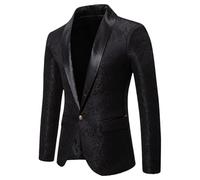 Blazer Nero da Uomo con Motivo Floreale Paisley, Giacca da Smoking con Un Bottone per la sfilata di Mardi Gras