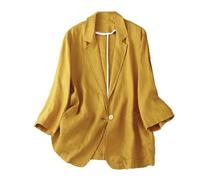 Blazer per Le Donne Blazer da Donna in Lino Manica A 3/4 Revers A Lancia Giacca Estiva Un Bottone con Tasca Leggero Capospalla Classico da Ufficio da Lavoro Casual da Sposa Giacche Giallo L