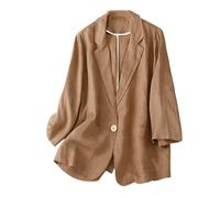 Blazer per Le Donne Blazer da Donna in Lino Manica A 3/4 Revers A Lancia Giacca Estiva Un Bottone con Tasca Leggero Capospalla Classico da Ufficio da Lavoro Casual da Sposa Giacche Marrone S