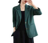 Blazer per Le Donne Blazer in Cotone E Lino da Donna A Maniche Lunghe con Revers A Lancia 2 Bottoni E Tasche A Filetto Capispalla Casual da Lavoro Abiti da Ufficio Cappotto Verde Scuro M