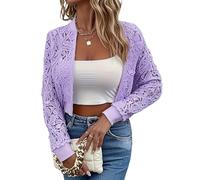 Blazer per Le Donne Giacca Bomber da Donna con Collo Alto Cerniera in Rete Trasparente in Pizzo alla Moda A Maniche Lunghe Stile Baseball Boho Top all'Uncinetto Primavera Estate Leggera Corta da Vol