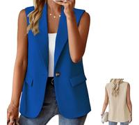 Blazer smanicato da donna casual, blazer aperto sul davanti, giacche estive leggere, giacca estiva aperta sul davanti, giacca estiva, Blu, XXL