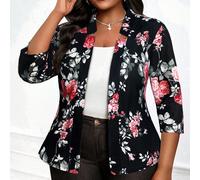Blazer sottile da donna taglia comoda, adatto per tutte le stagioni, giacche casual da ufficio per donna, con stampa floreale 0XL,1XL,2XL,3XL,4XL,5XLPiante,stampa dappertuttoTessuto in maglia