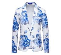 Blazer stampati Fiori di Ballo partito per gli Uomini Giacche Sportive Floreale per gli Uomini Giacca Tuxedo Slim Fit elegante, blu, S
