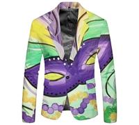 Blazer Uomo Carnevale Stile Hip Hop Disco Hippie Anni 70 Costume per Tempo Libero con Modelli Colorati e Giacca Vintage Divertente Un Pulsante per Carnevale O Festa Disco, Viola, M