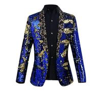 Blazer Uomo, con Paillettes Dorate Scintillanti, alla Moda, per spettacoli teatrali e Feste (Blue, XL)