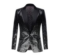 Blazer Uomo con Paillettes Giacca Smoking Collo Scialle Slim Fit Giacca Formale Veston Blazer Casual Elegante Display Moderno Tempo Libero Matrimonio Cerimonia Giacca con Paillettes Uomo, Le Noir, L