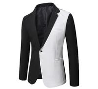 Blazer Uomo,Giacca Blazer Leggera da Uomo Patchwork Colore A Contrasto Giacca Slim Fit Blazer con Un Bottone Cardigan Casual Business Smart Suit Cappotto Sportivo Blazer da Cena,Nero,XS