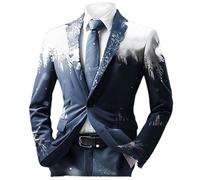 Blazer Uomo - Giacca Natalizia da Uomo Boho per Uomo Due Bottoni Stile Etnico retrò Giacca Casual da Lavoro Aperta sul Davanti (Dark Blue 3XL)