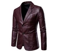 Blazer Uomo Slim Fit Formale con Due Bottoni Classqiue Cappotto casual per gli Uomini in Pelle Solida Monopetto Blazer Giacche Sottili Collo Tasca Caldo Manica Lunga, Vino, XXL, Giacca